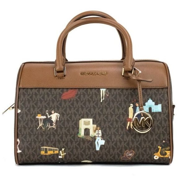 NEW Michael Kors Jet Set Girls Medium Duffle Bag Brown Crossbody Handbag Purse - Picture 4 of 11